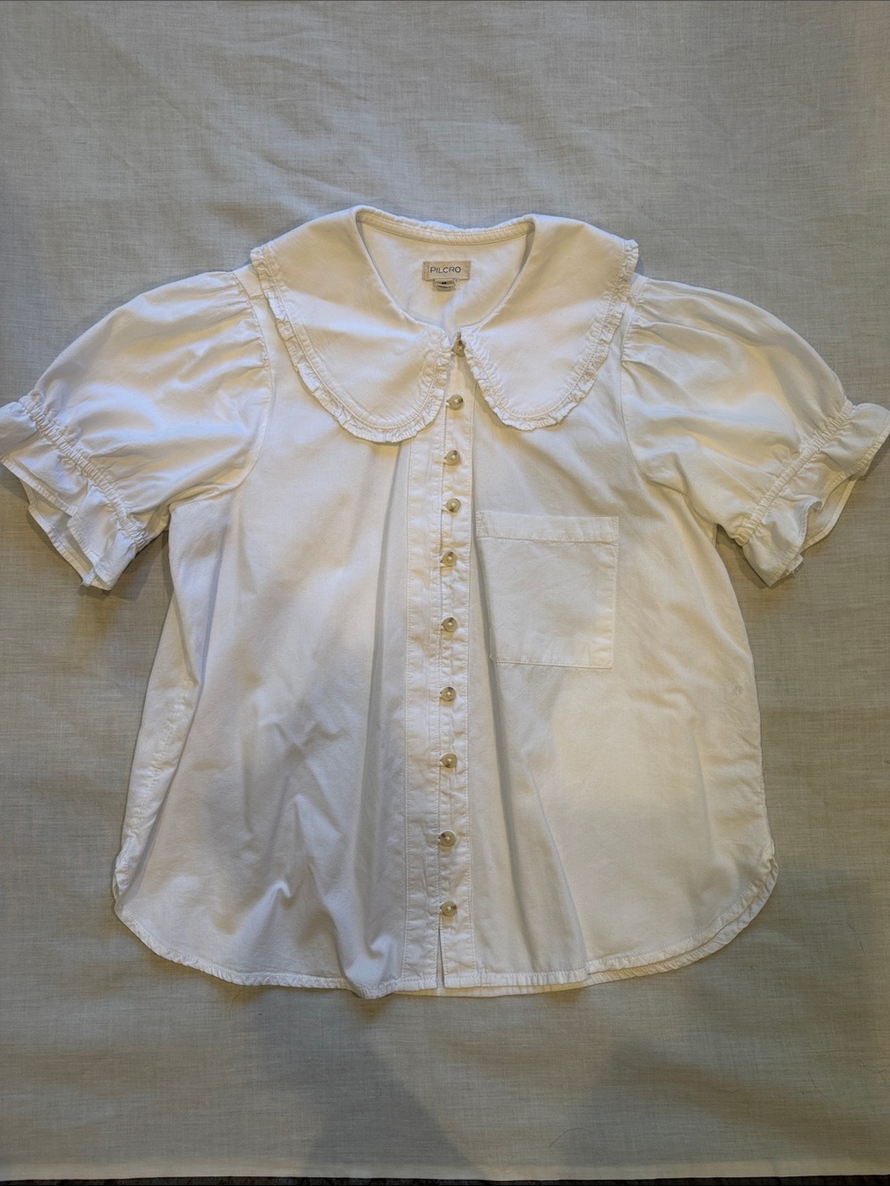 Anthropologie Pilcro Keira Peter Pan Collar Puff Sleeve Button-Front Blouse